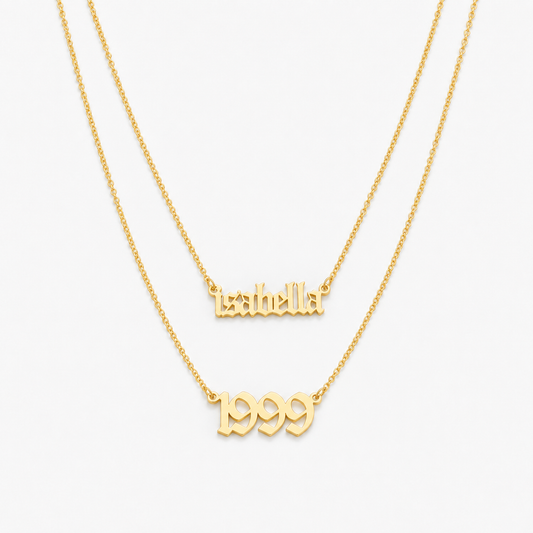 Bellamont Name & Year Necklace - Gold (Customisable)